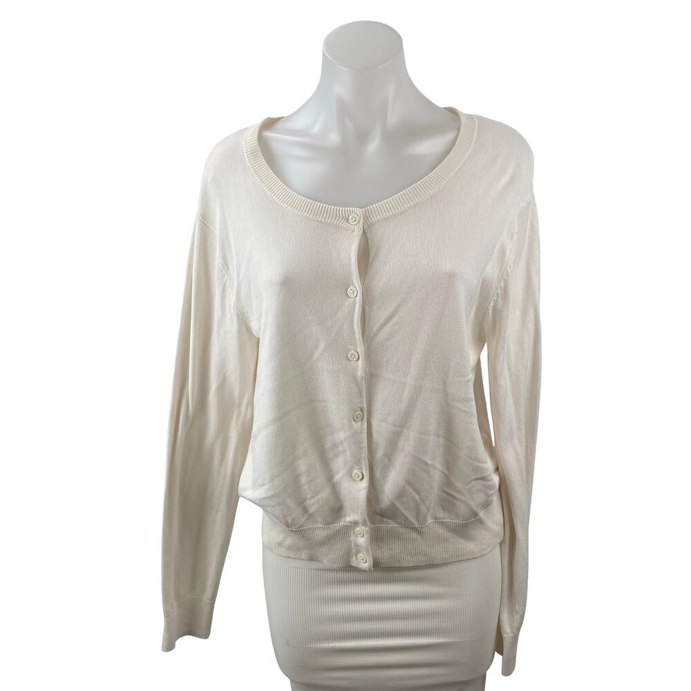 H&M Women's Cream Knit Round Neck Long Sleeve Button Down Cardigan Sweater Top L